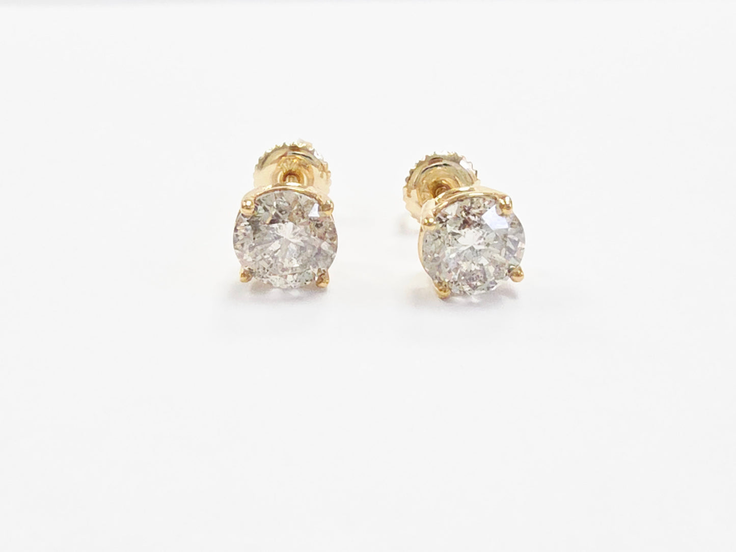 2.32 Carat Natural Round Diamond Studs Yellow Gold 14 Karat