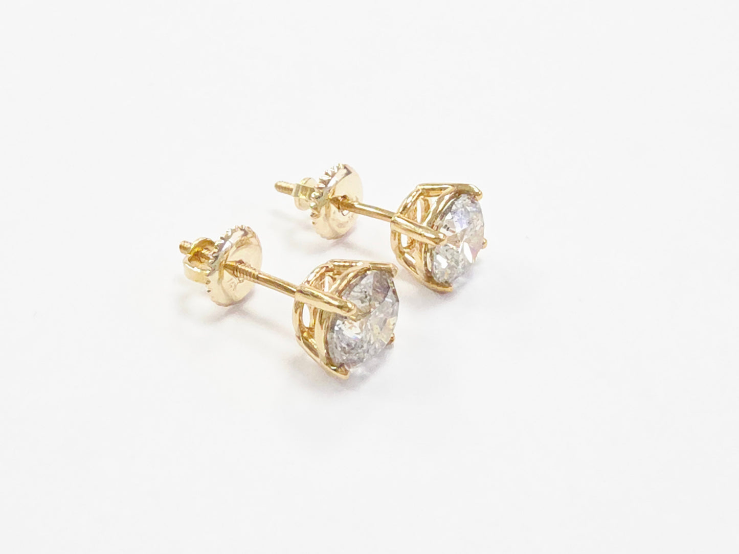 2.32 Carat Natural Round Diamond Studs Yellow Gold 14 Karat