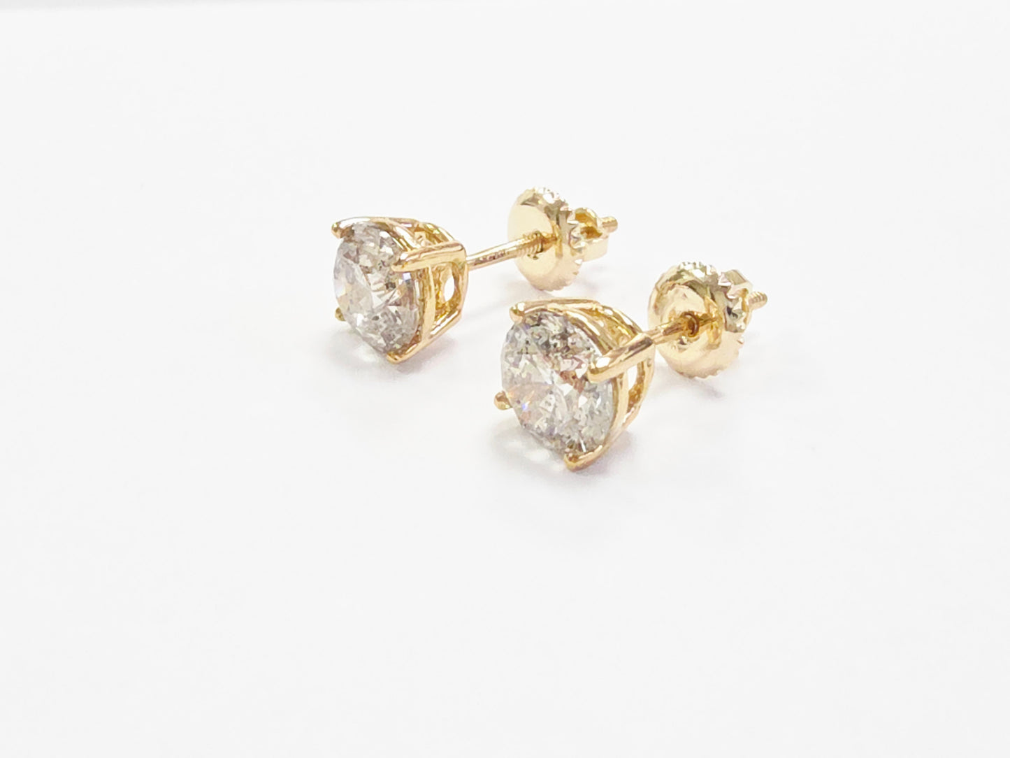 2.32 Carat Natural Round Diamond Studs Yellow Gold 14 Karat