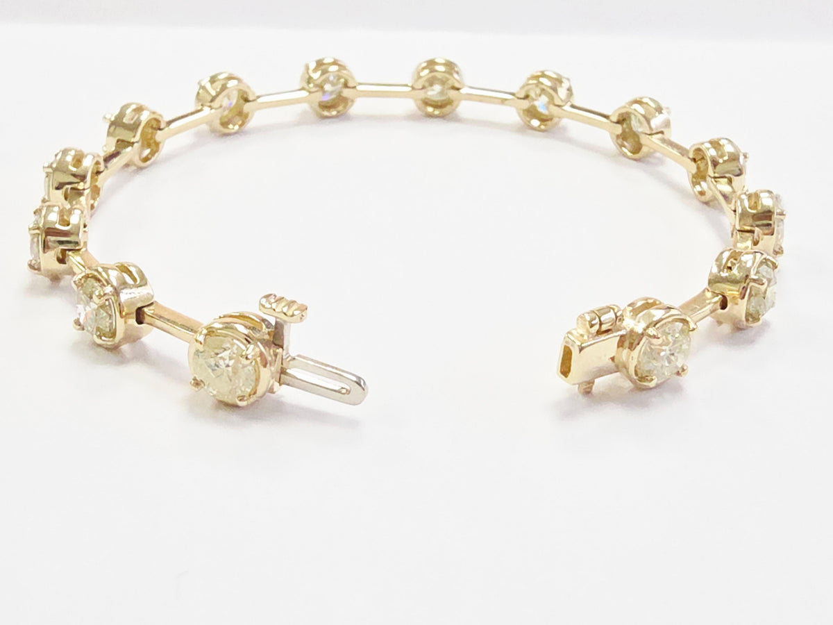 MONTH LONG CLEARANCE, 7.28 Carat Natural Diamond Bar Bracelet 14K Yellow Gold