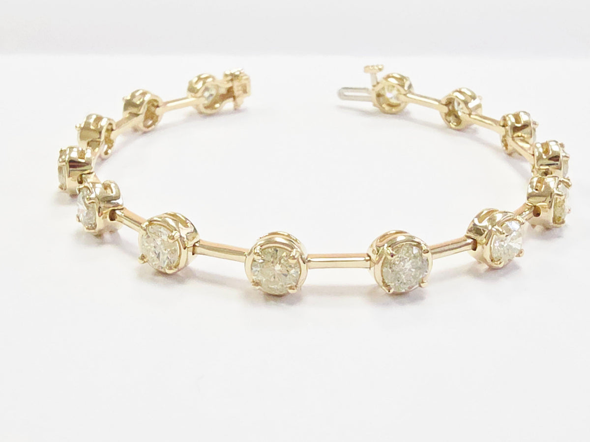 MONTH LONG CLEARANCE, 7.28 Carat Natural Diamond Bar Bracelet 14K Yellow Gold