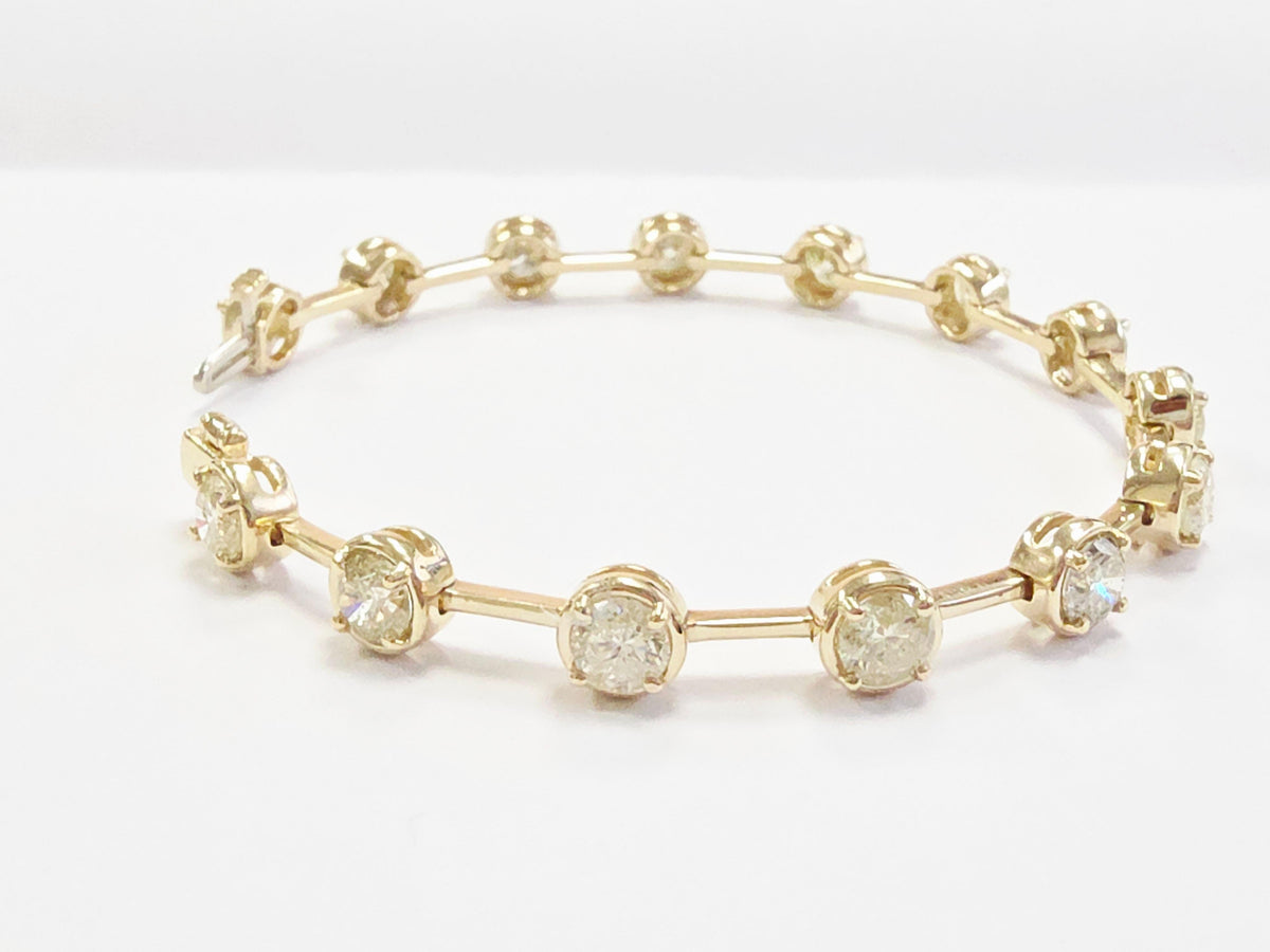 MONTH LONG CLEARANCE, 7.28 Carat Natural Diamond Bar Bracelet 14K Yellow Gold