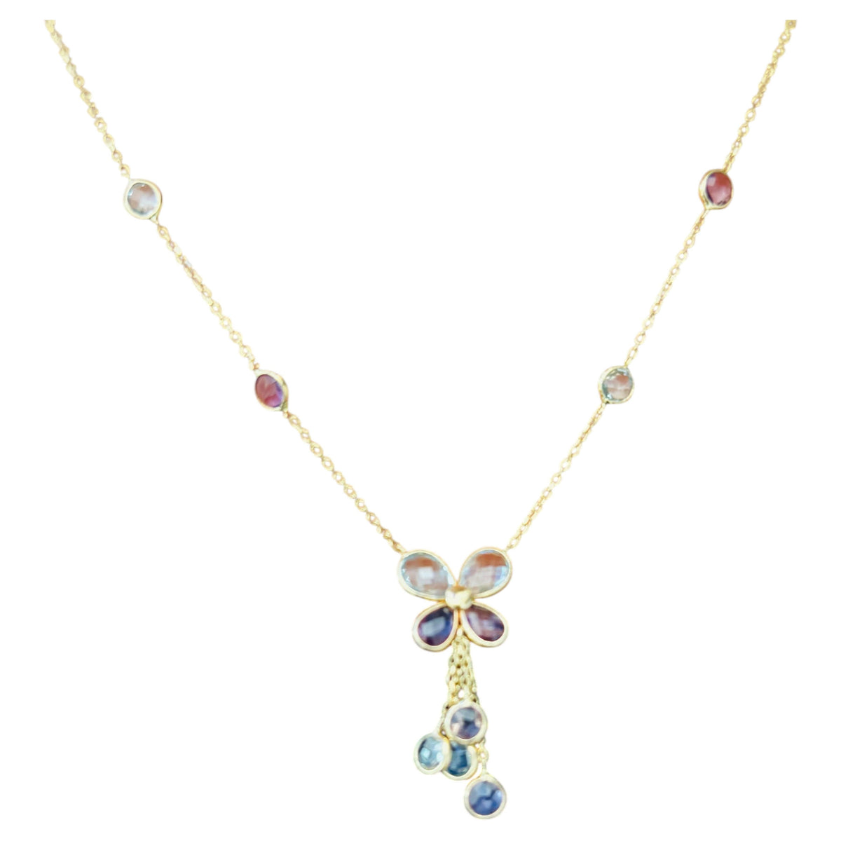 BLOWOUT PRICE-NO OFFER, 14k Italian made yellow gold color stones necklace 20"