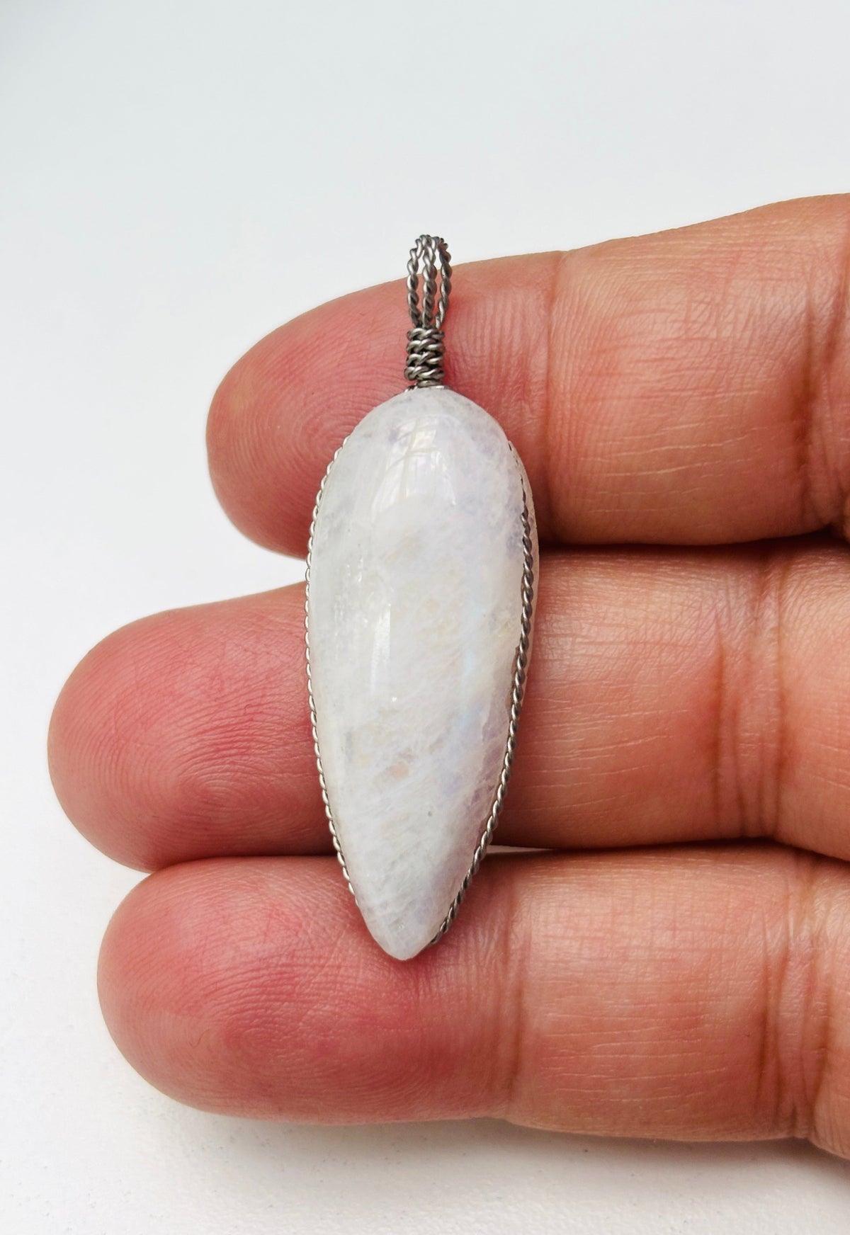 PRICE TO SELL, LARGE Pear shape moonshine pendant subtle blue glow, 1.50 inch