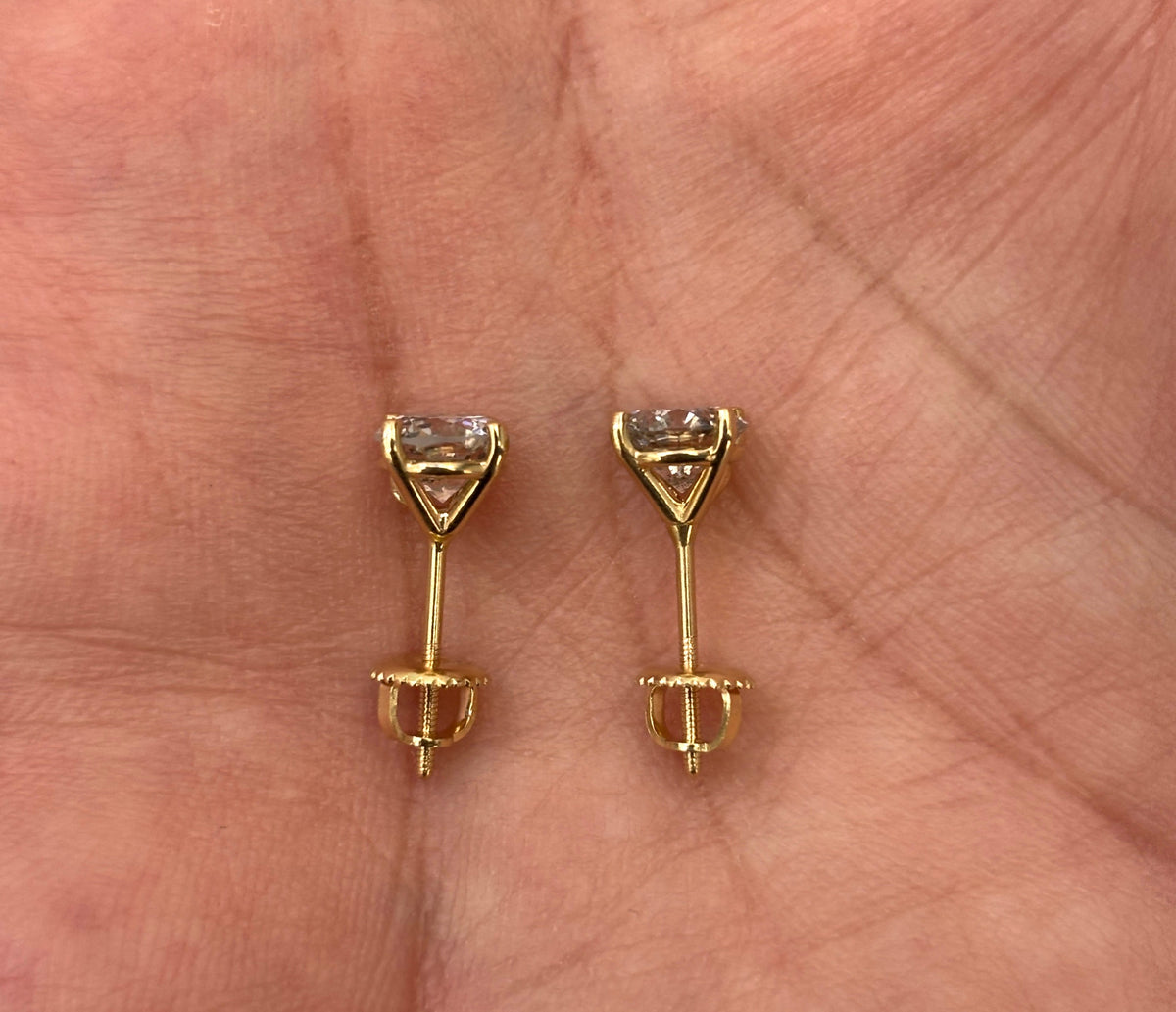 MARKDOWN MARTINI MOUNTING, 2.07 Carats Round Diamond Stud Earrings 14K Yellow