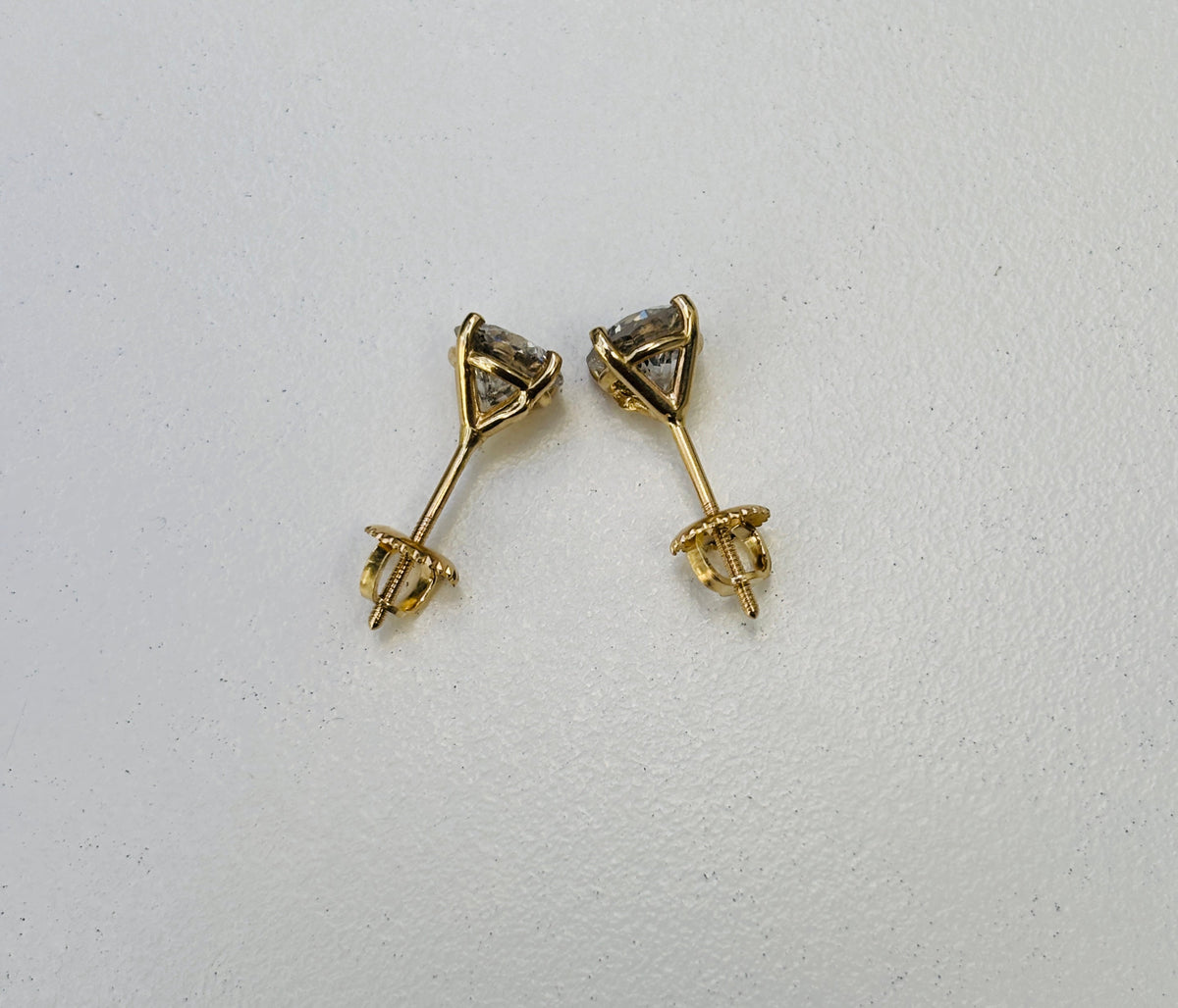 MARKDOWN MARTINI MOUNTING, 2.07 Carats Round Diamond Stud Earrings 14K Yellow