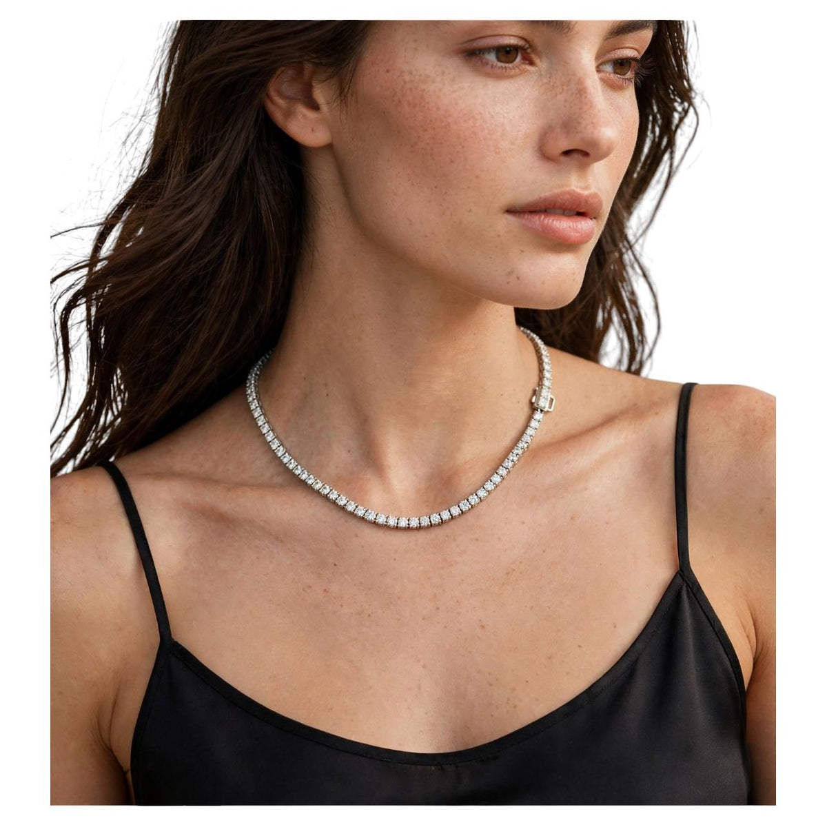 ELEGANT, 14.50 Cts Natural Diamond Tennis Necklace 14K White 20''