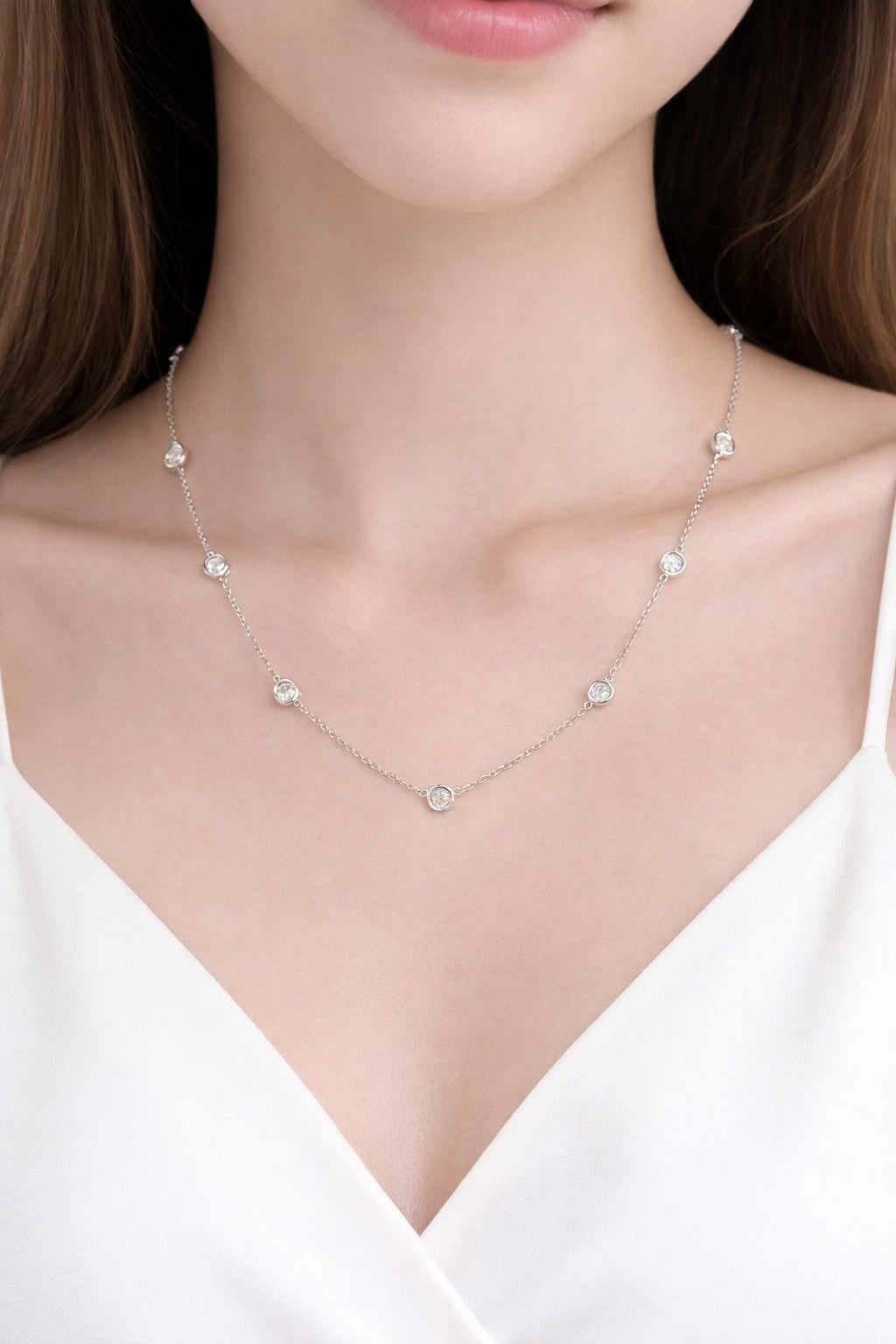 1.93 Carat Nature Diamond By The Yard Necklace 14 Karat White Gold 18''