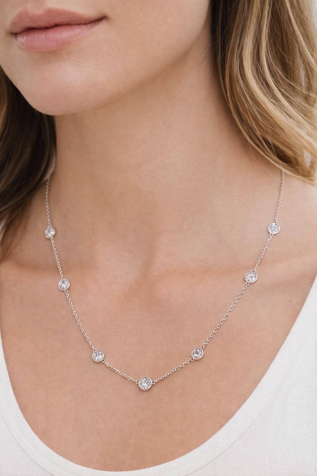 PRICE TO SELL- NO OFFER, 2.76 ct Natural Diamonds, 14K White Station Necklace