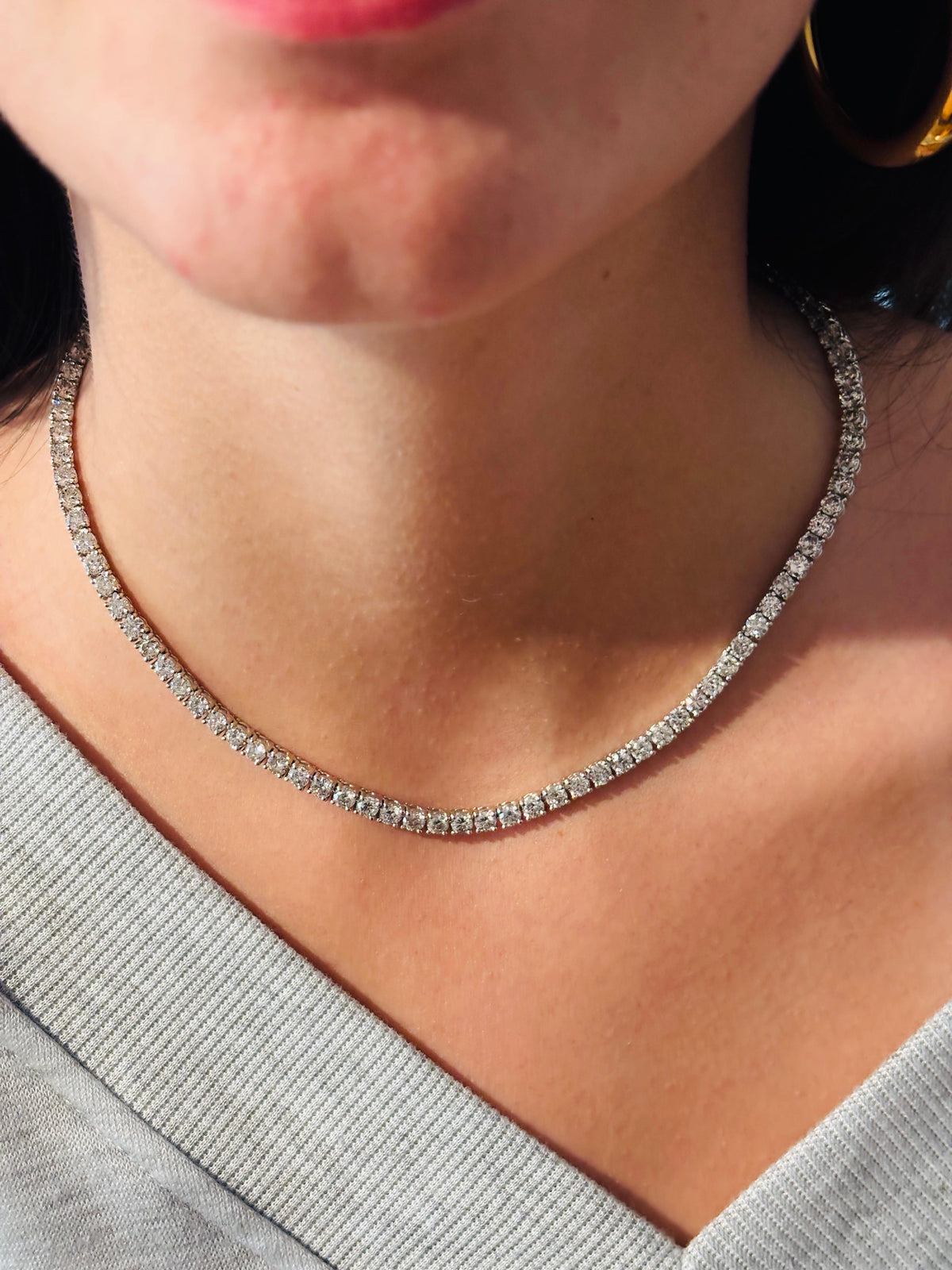 TRADE PRICING, 21.75 cts Natural Diamond Tennis Necklace 14k White Gold 16''