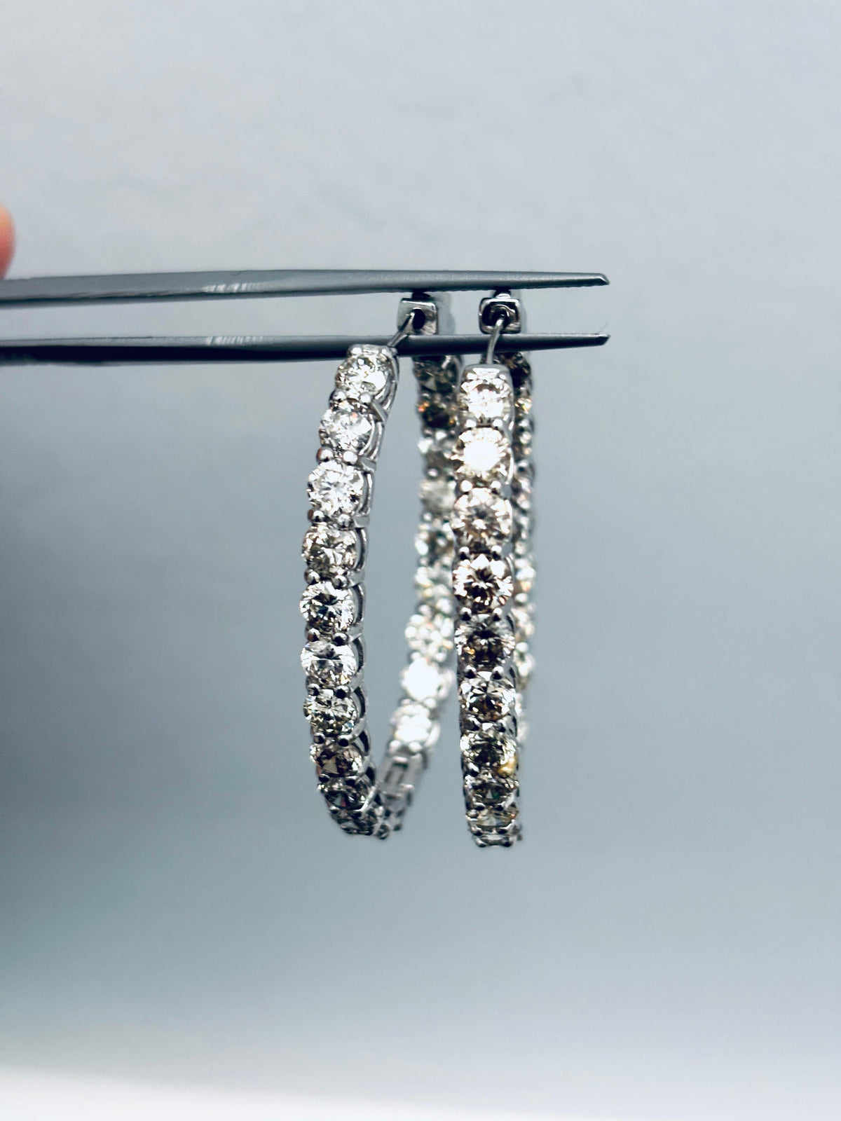 PRICED WHOLESALE, 9.26 Cts Natural diamonds Oval Hoop Earrings 14K White Gold