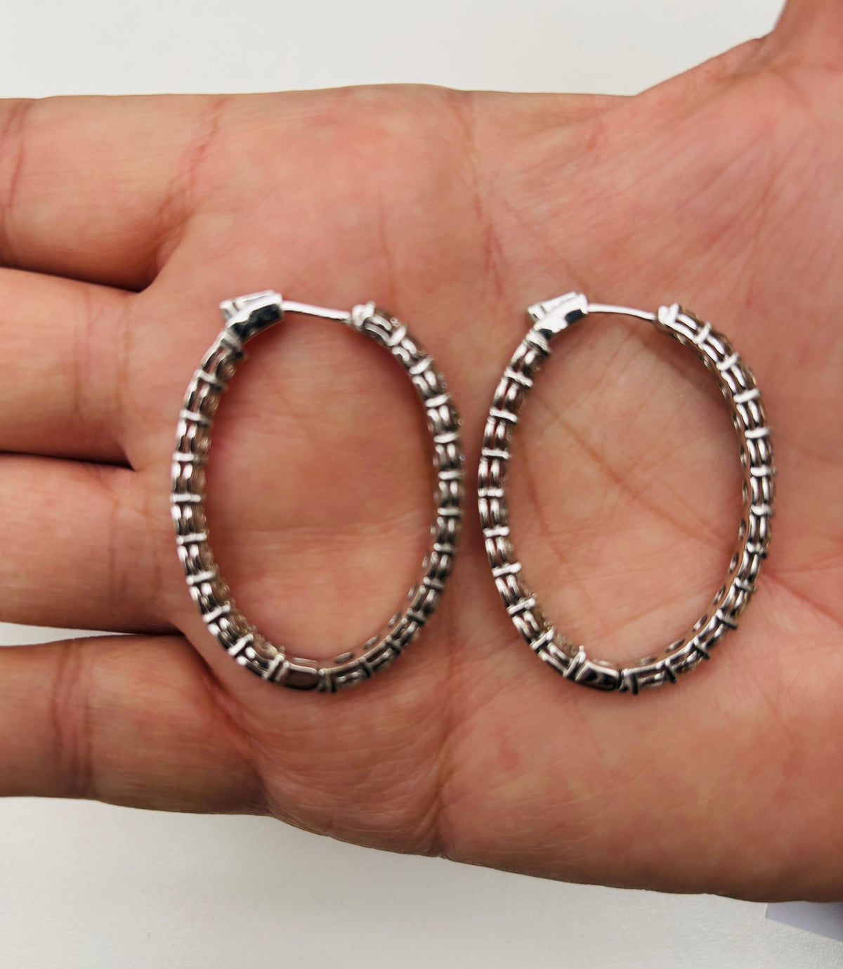 PRICED WHOLESALE, 9.26 Cts Natural diamonds Oval Hoop Earrings 14K White Gold
