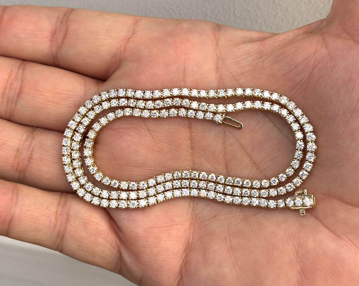 CLEARANCE EVENT, 9.15 cts Natural Diamond Tennis Necklace 14K Yellow 19"