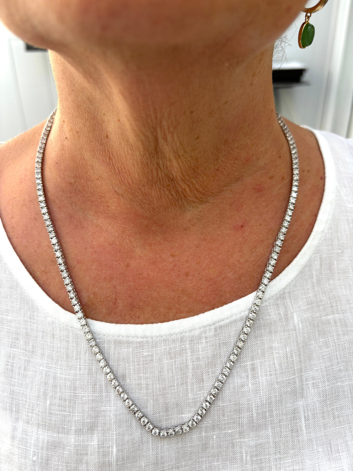 PRICE TO SELL- NO OFFERS, 16.55 ct Natural Diamond Tennis Necklace 14k White