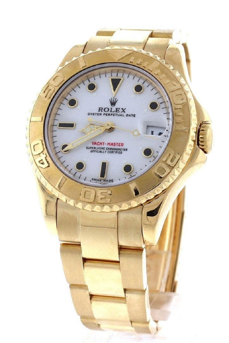 FACTORY DISCOUNTINUED ROLEX Yacht-Master White Dial 18K Yellow Gold Watch