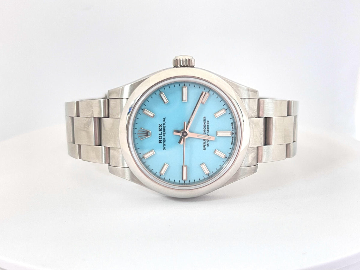 Rolex Oyster Perpetual 31mm Turquoise Blue Dial Steel Watch 277200