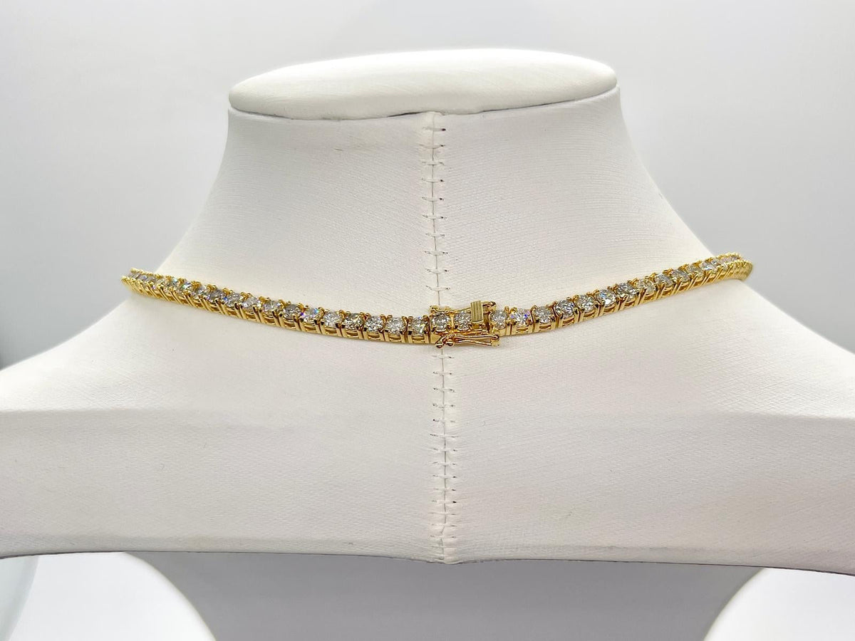 15.50 Carat Natural Diamond Tennis Necklace in 14K Yellow Gold 20"
