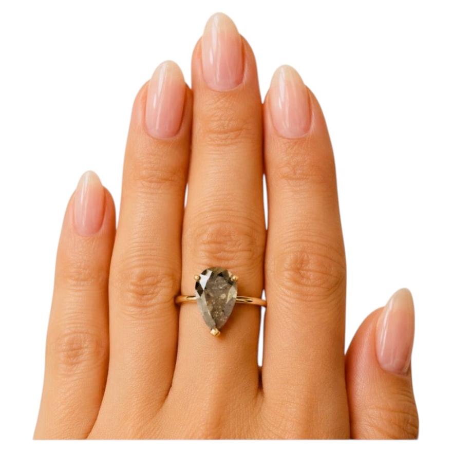 PRICE TO SELL, 5.84ct Pear Shape Fancy Green Diamond Ring, 14k Yellow, IGI CERT