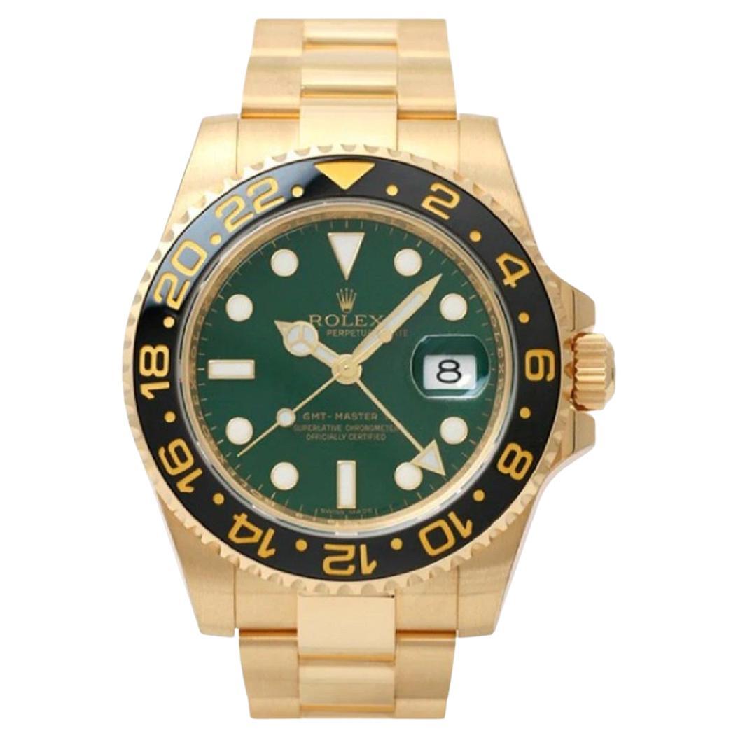 RARE, Rolex GMT-Master II Yellow Gold Green Dial & Ceramic Bezel Oyster Bracelet