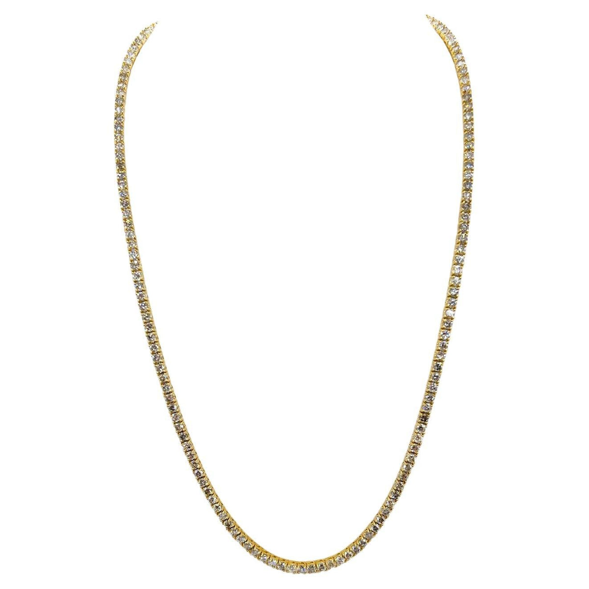 15.50 Carat Natural Diamond Tennis Necklace in 14K Yellow Gold 20"