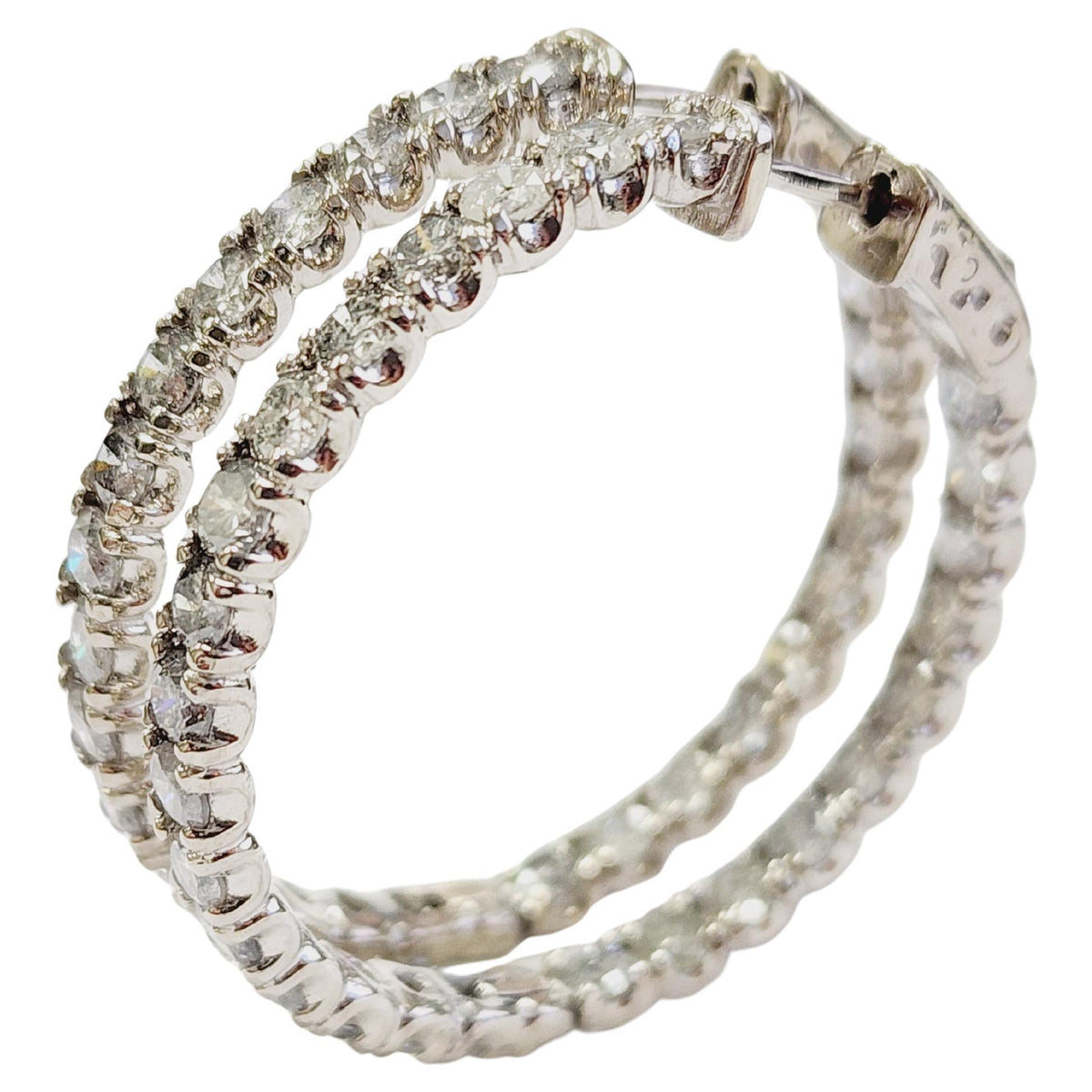 5.03 Cts Natural Diamond Hoops Earrings 14 Karat White Gold