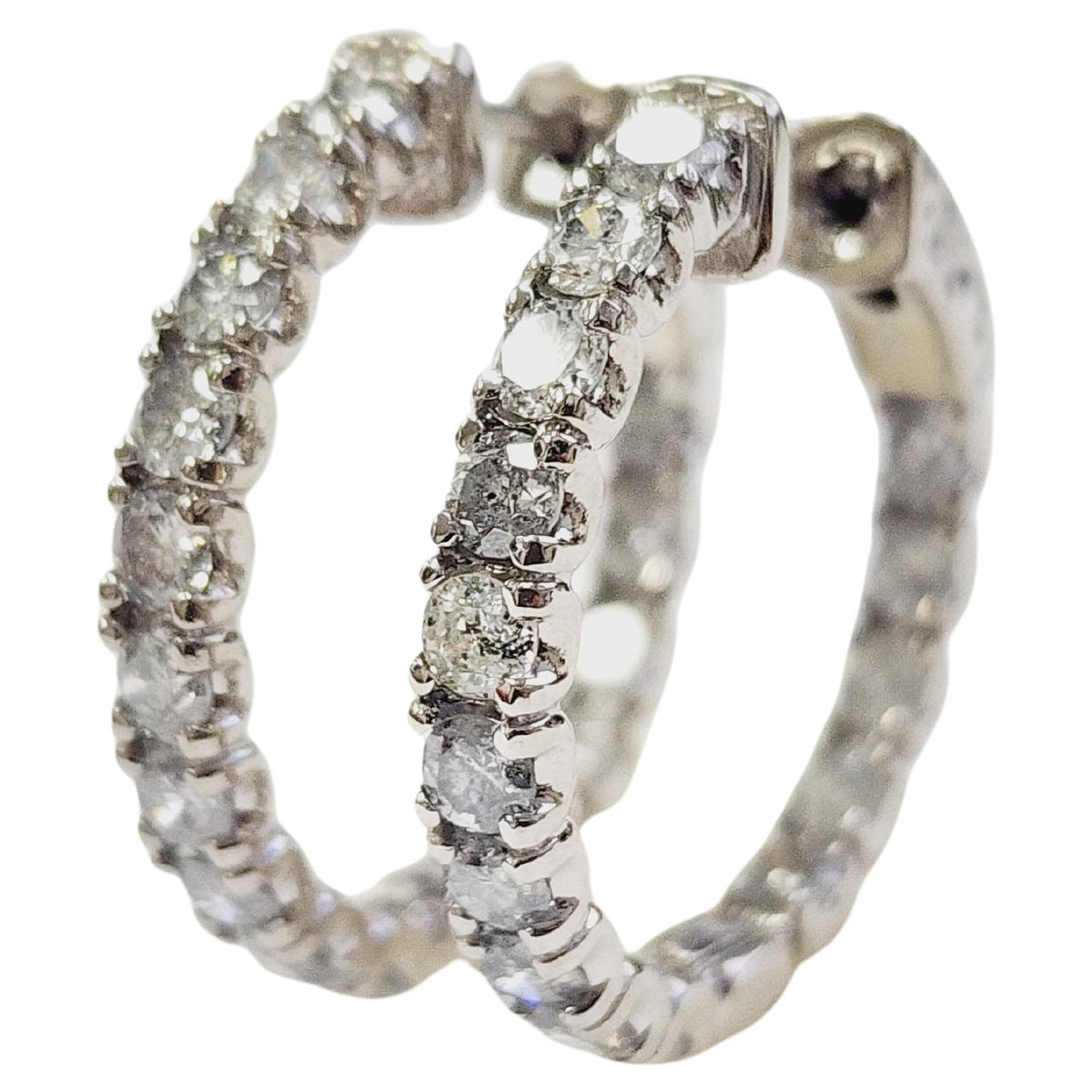 PRICED WHOLESALE, 3.03 Cts Natural Diamond Hoops Earrings 14 Karat White Gold
