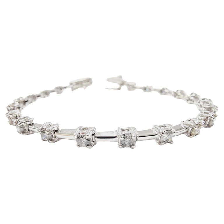 2.41 Carat Natural Diamond Bar Bracelet 14 Karat White Gold