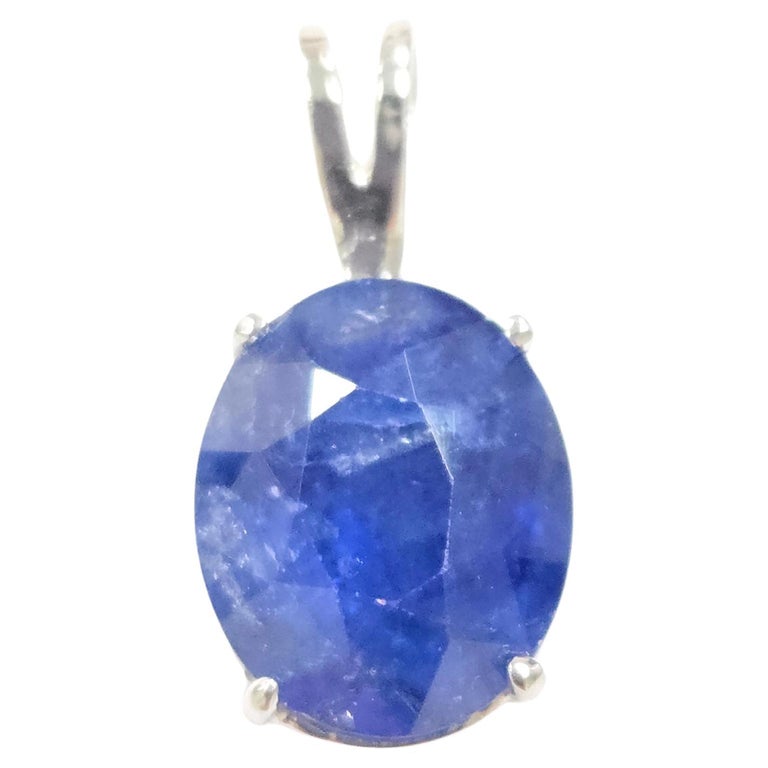 GIA 5.63 Carat Natural Oval Sapphire Pendant 14 Karat White Gold