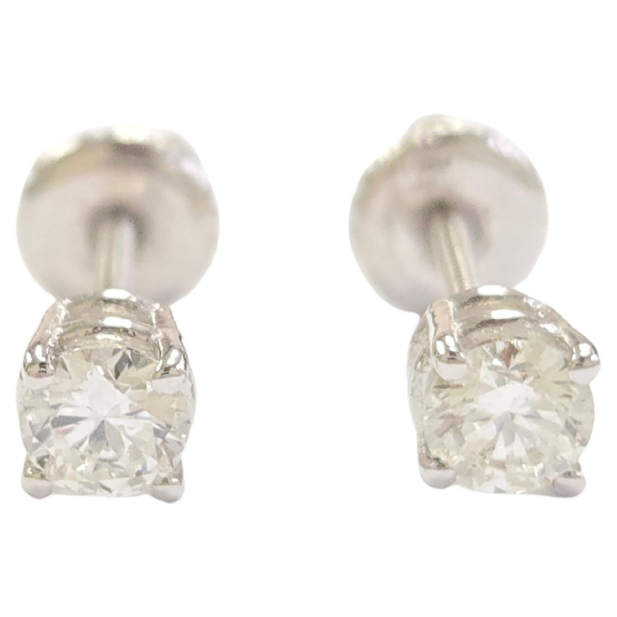CLEARANCE, 0.50 Carat Natural Brilliant Round Diamond Stud 14K White Gold