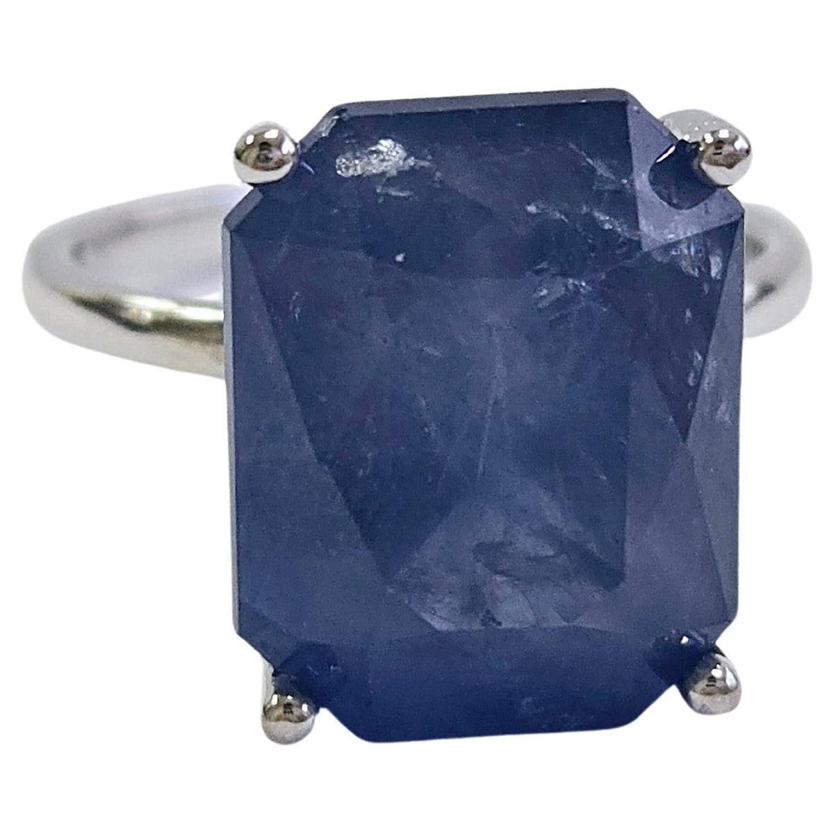 STOCK CLEARANCE, 13.33ct Radiant Natural Sapphire Ring in 14K White Gold