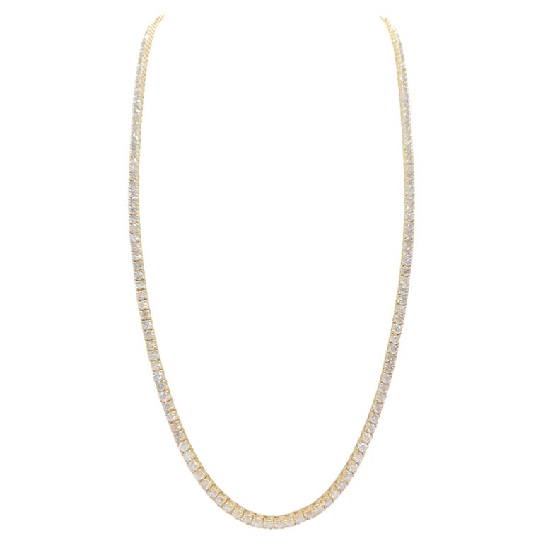 16.10 Carat Natural Diamond Tennis Necklace in 14K Yellow Gold 22"