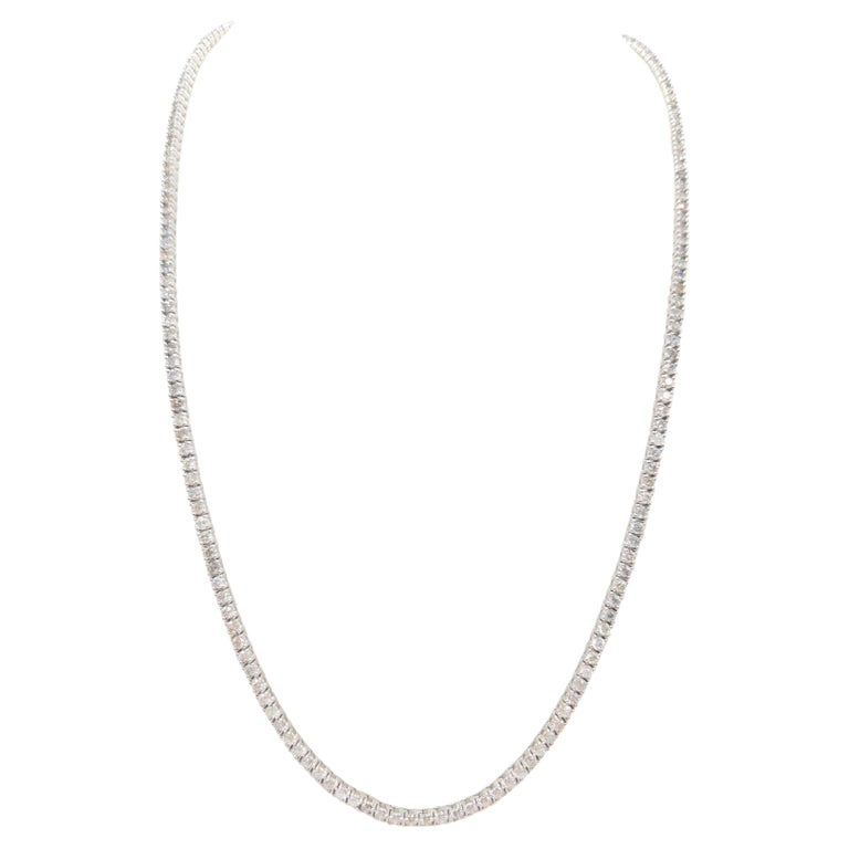 10.48 Carat Round Natural Diamond Tennis Necklace 14 Karat White Gold 22''