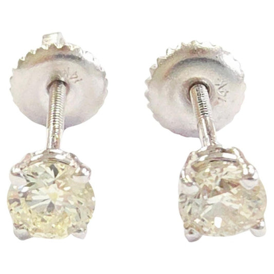 0.52 Carats Natural Diamond Round Shape Studs 14 Karat White Gold