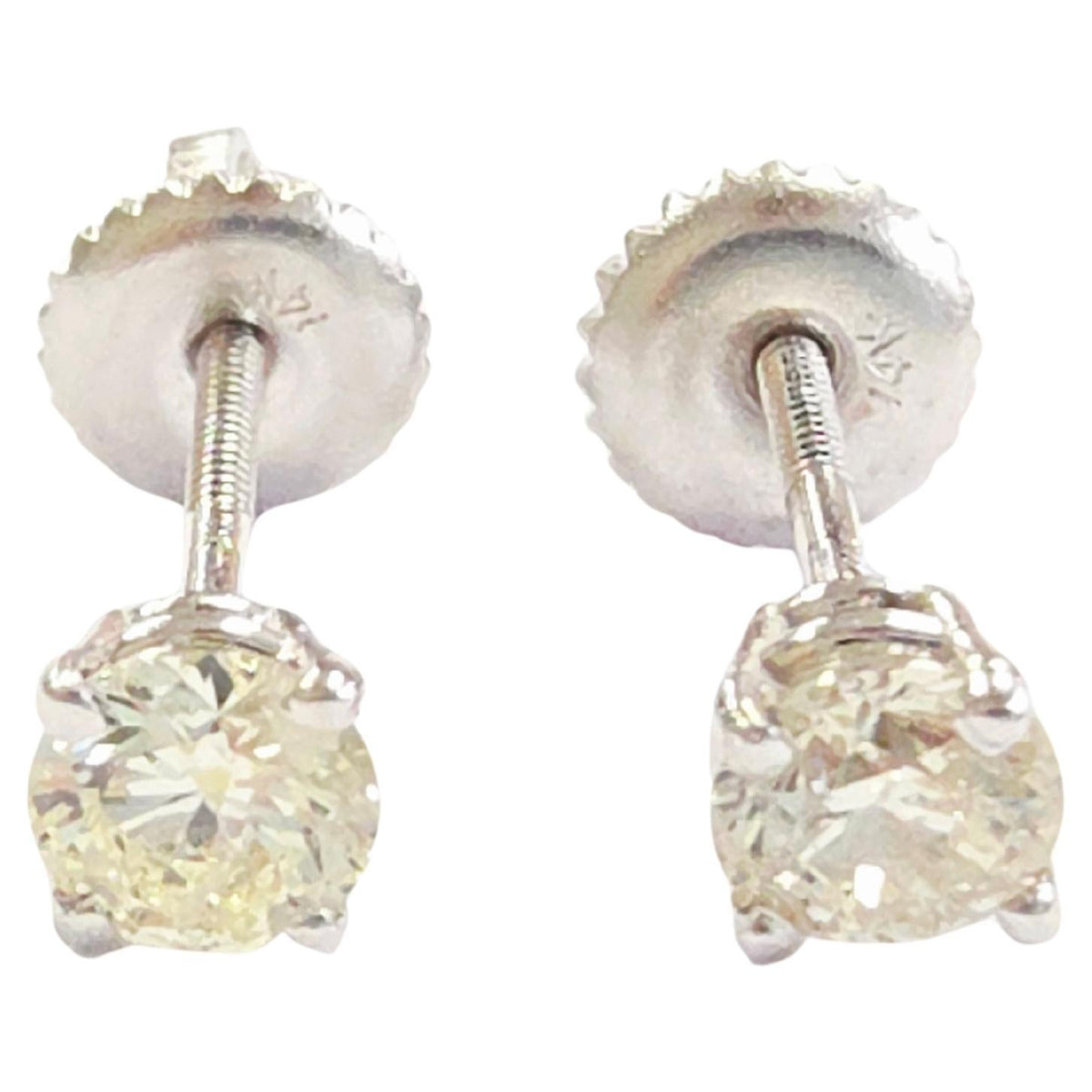 CLEARANCE, 0.52 Carats Natural Diamond Round Shape Studs 14 Karat White Gold