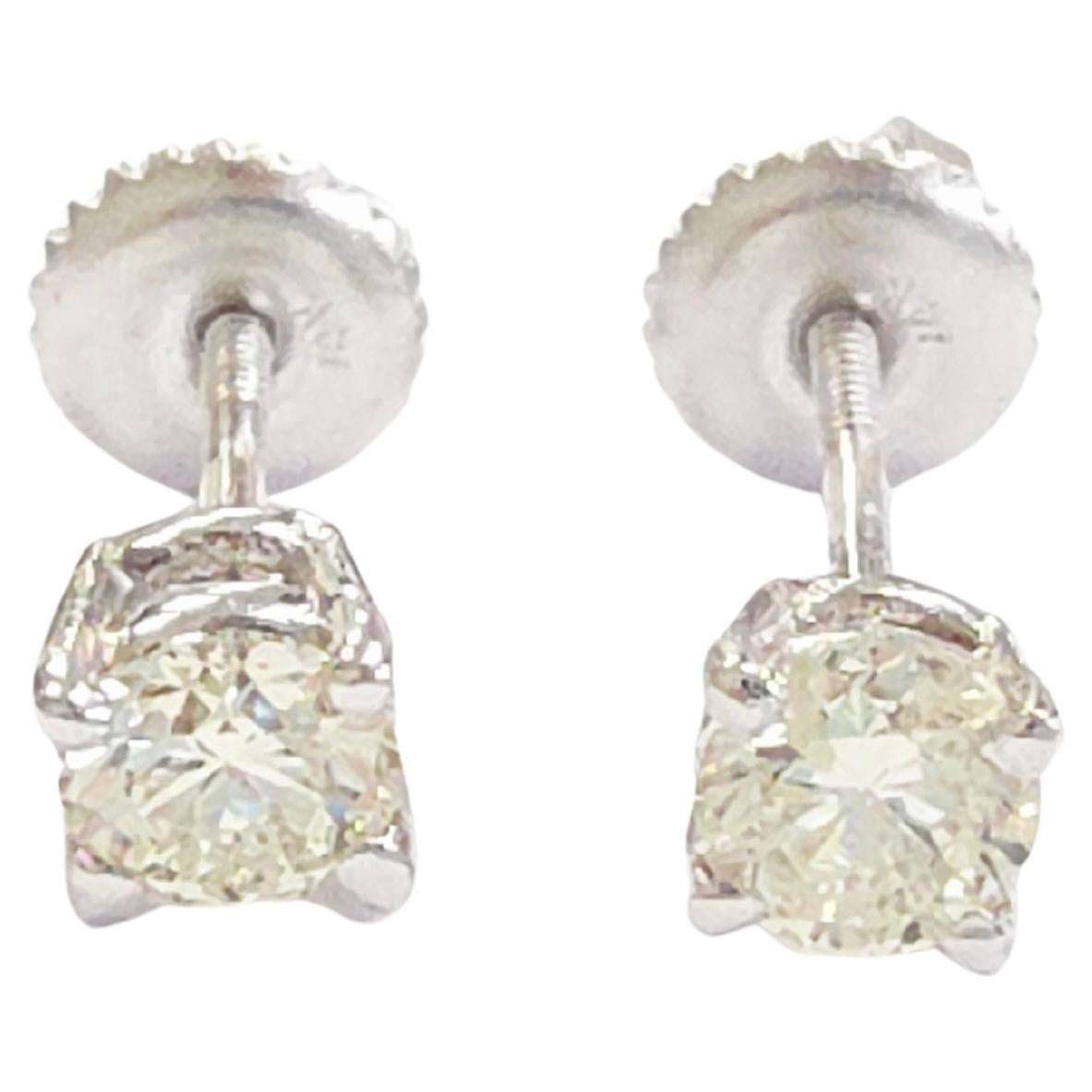 CLEARANCE, 0.58 Carats Natural Diamond Round Shape Studs 14 Karat White Gold