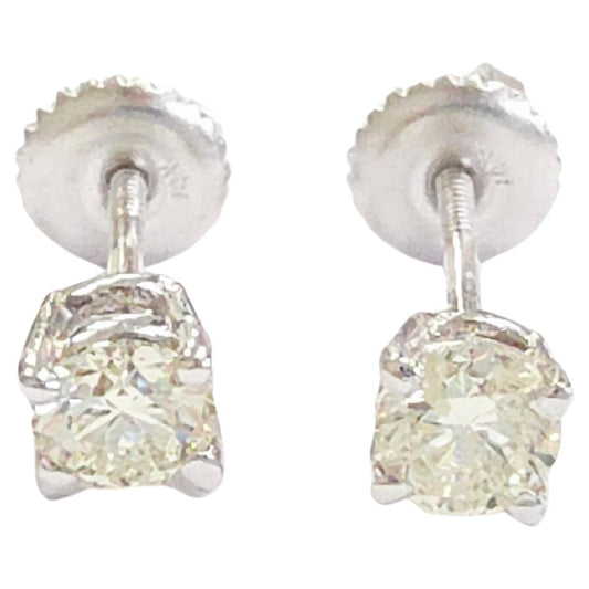 0.60 Carats Natural Diamond Round Shape Studs 14 Karat White Gold