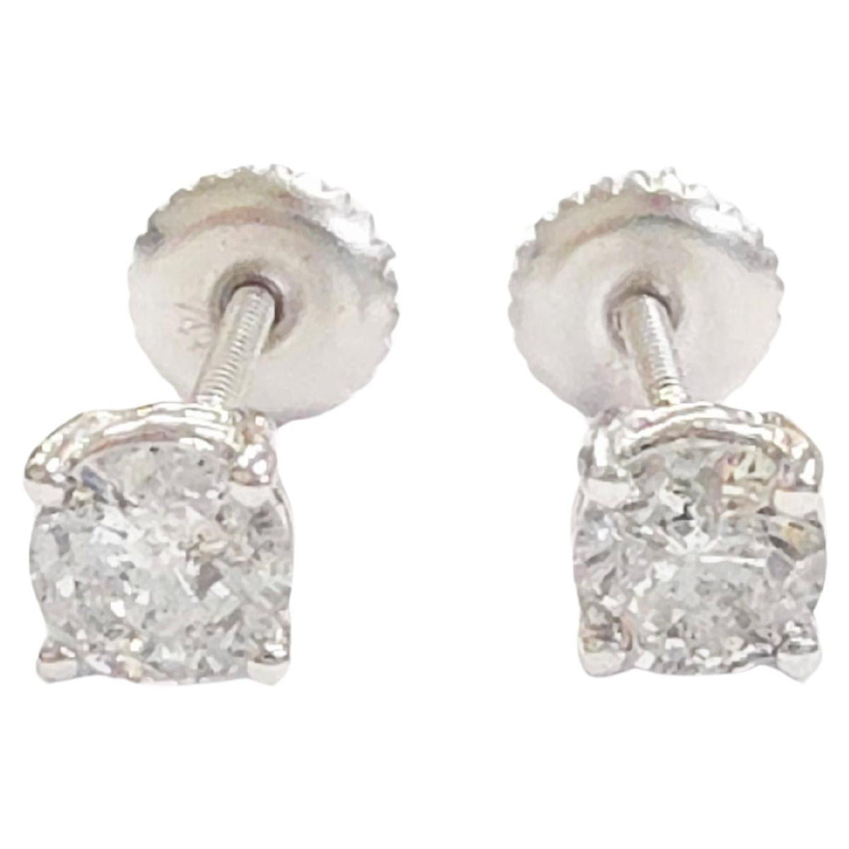 CLEARANCE, 0.73ct Round Diamond Stud Earrings in 14K White Gold