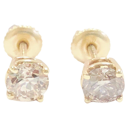 1.10 Carat Natural Round Diamond Studs Yellow Gold 14 Karat