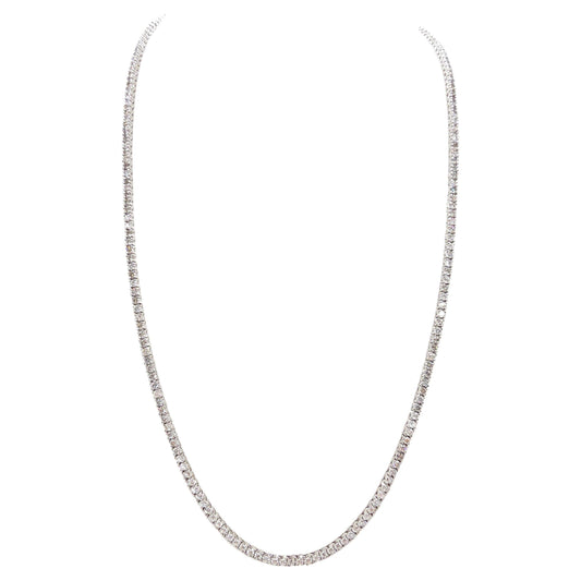 9.45 Carat Round Natural Diamond Tennis Necklace 14 Karat White Gold 22''