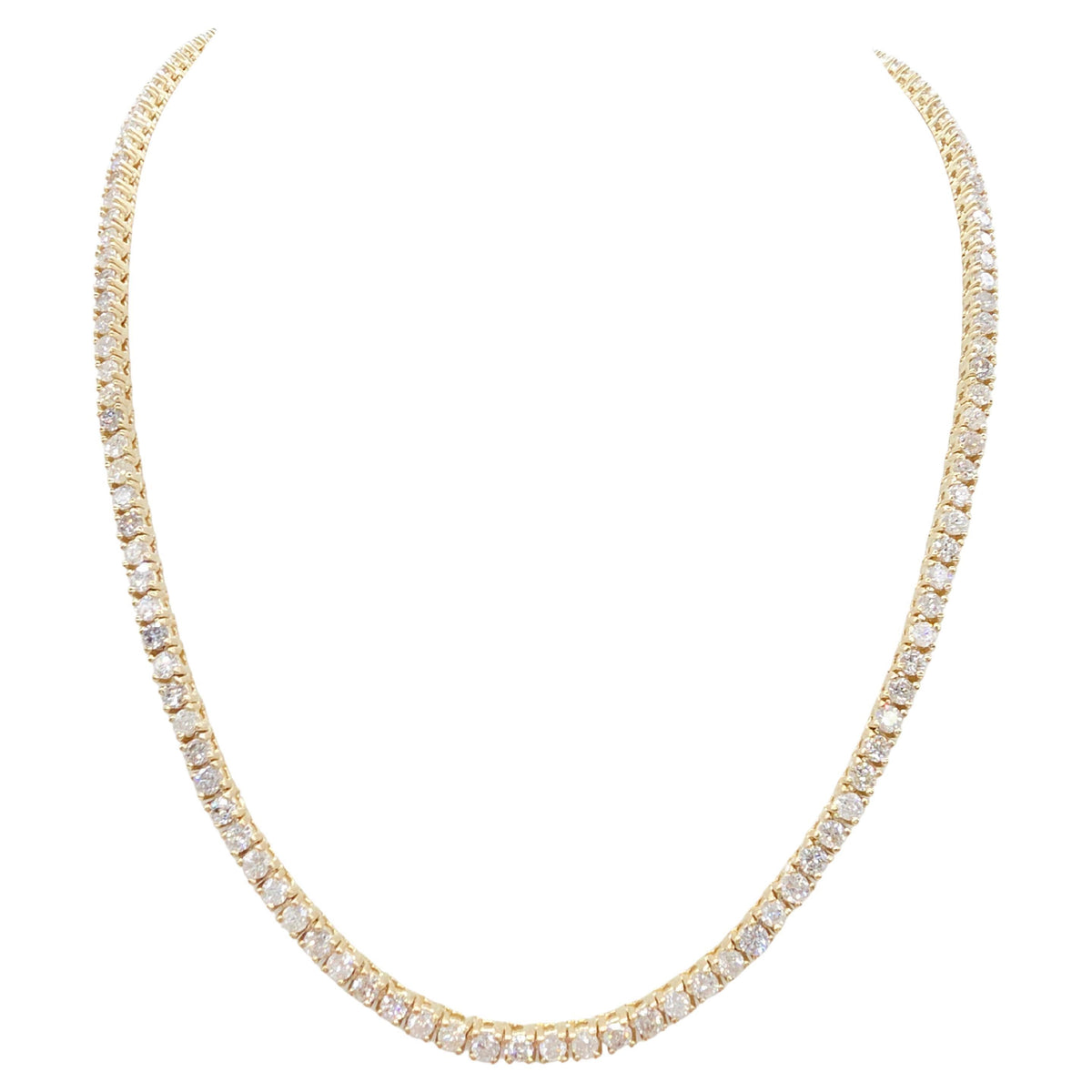 FLASH SALE, 8.35 Carat Natural Diamond Tennis Necklace in 14K Yellow Gold 16"