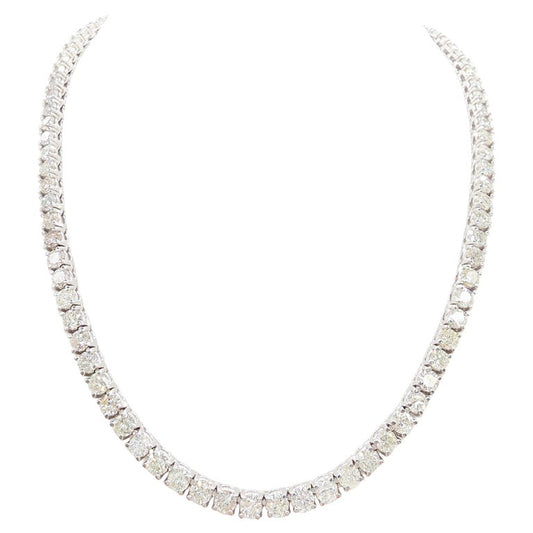 19.67 Carat Round Natural Diamond Tennis Necklace 14K White 16''
