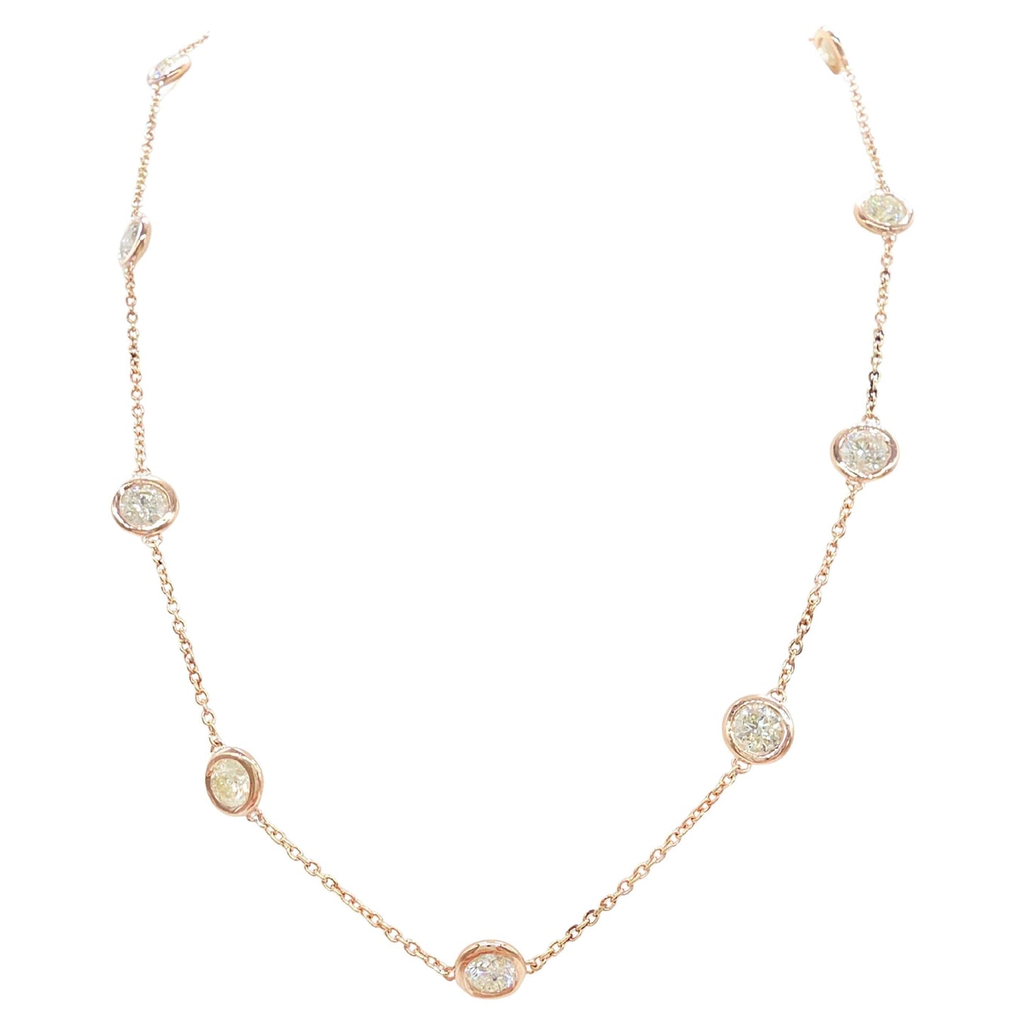 6.18 Carat Natural Diamond By The Yard 10 Station Necklace 14K Rose Gold 16"