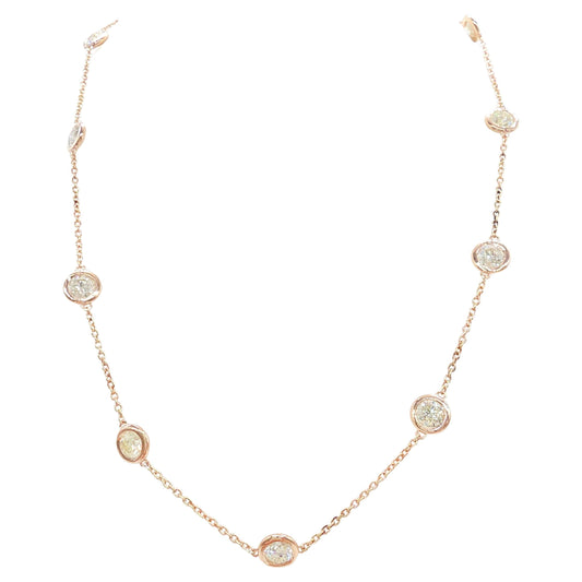 6.18 Carat Natural Diamond By The Yard 10 Station Necklace 14K Rose Gold 16"