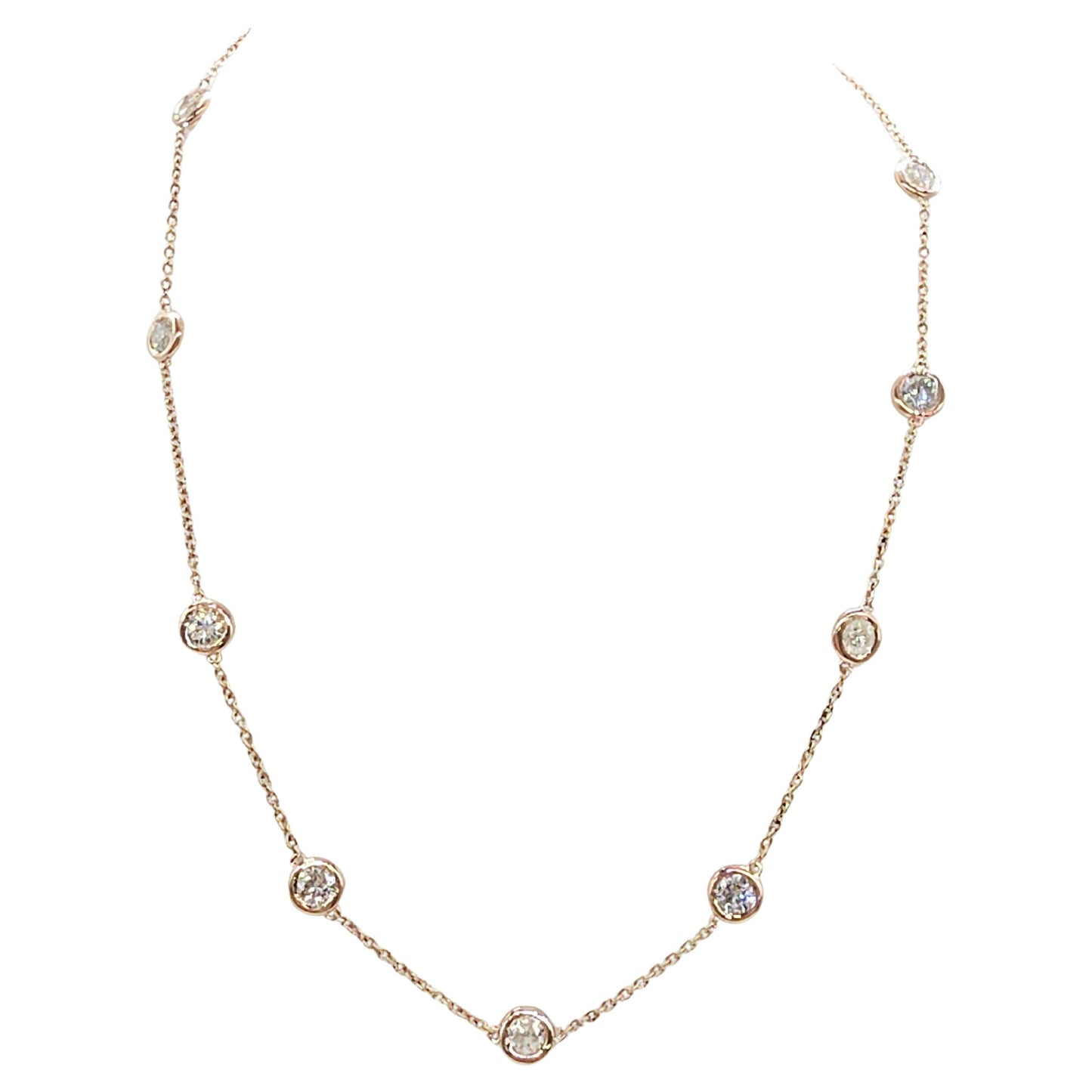 4.15 Carat Natural Diamond By The Yard 10 Station Necklace 14K Rose Gold 16"