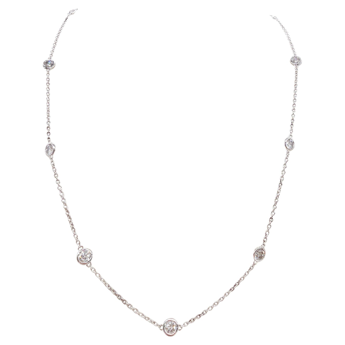2.76 Carat Nature Diamond By The Yard Necklace 14 Karat White Gold 18''