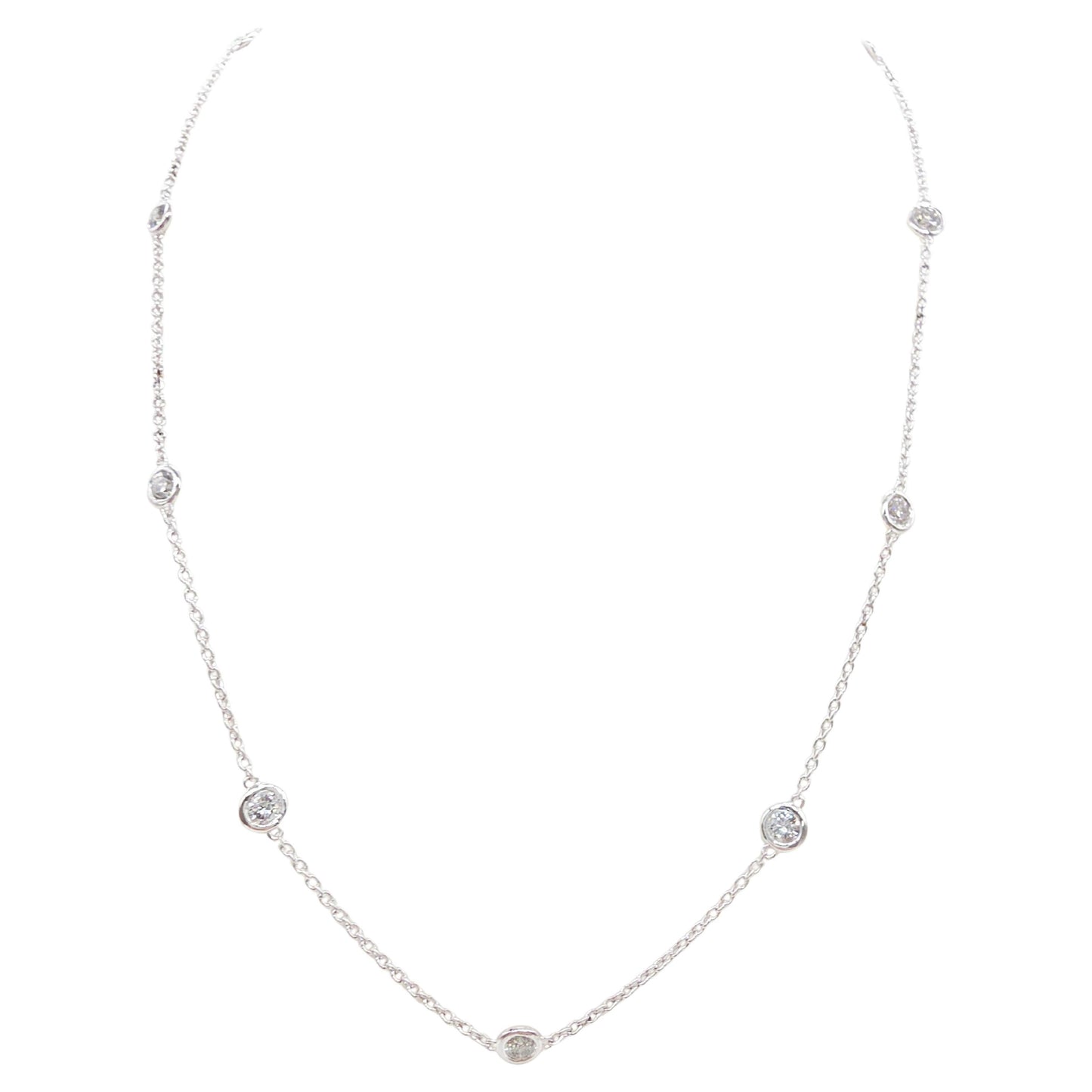 2.16 Carat Nature Diamond By The Yard Necklace 14 Karat White Gold 18''