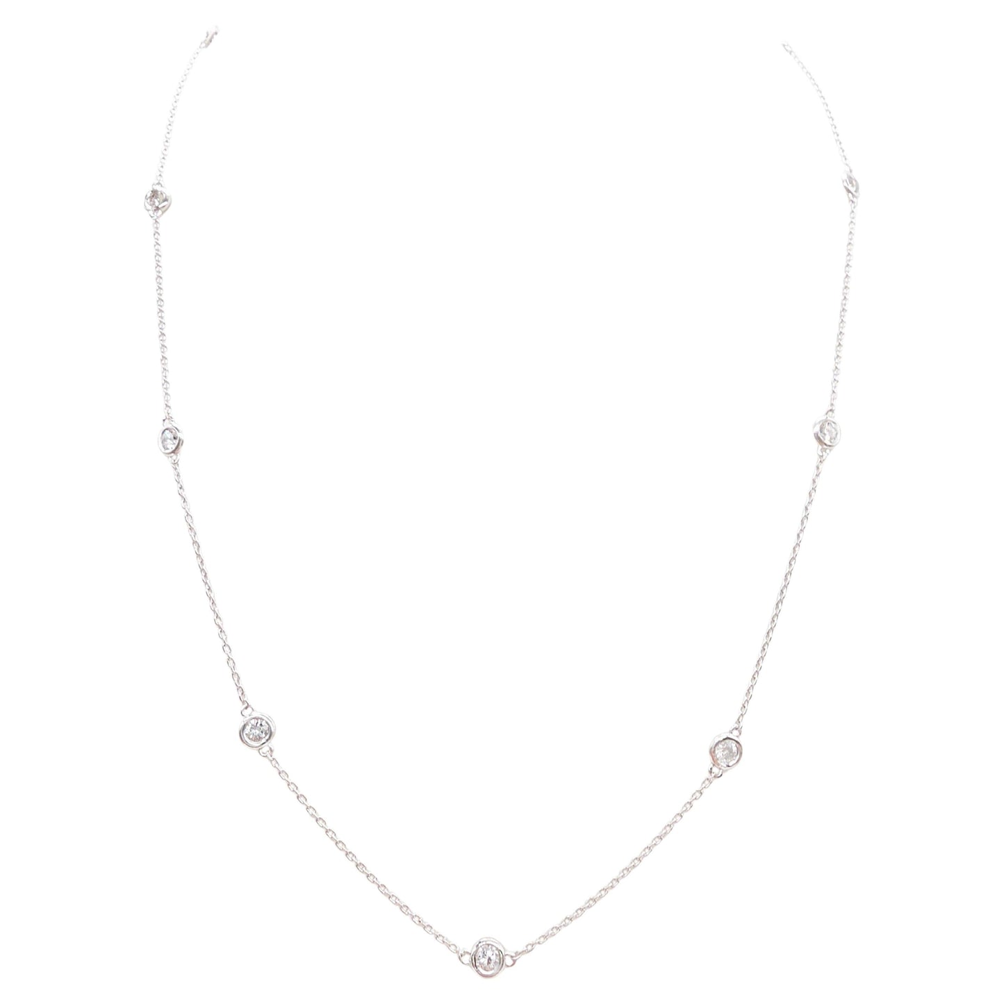 1.01 Carat Nature Diamond By The Yard Necklace 14 Karat White Gold 18''