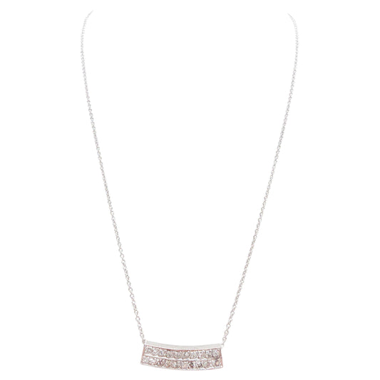 Curved Diamond Bar Necklace in 18K and 14K White Gold, 0.70 Carats
