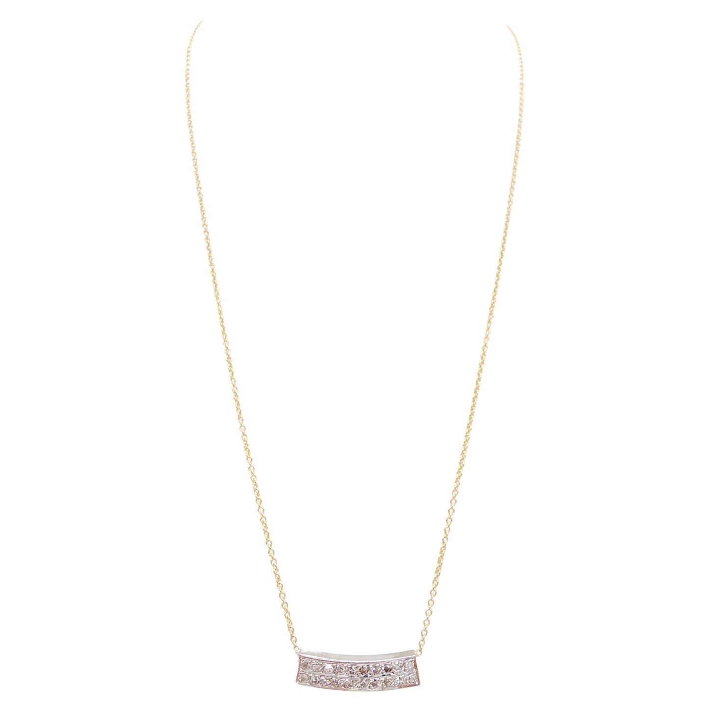Curved Diamond Bar Necklace in 18K White Gold and 14K Yellow Gold, 0.70 Carats