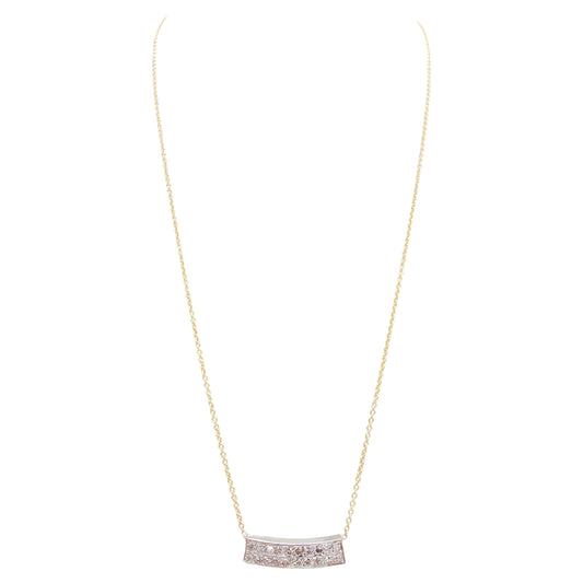 Curved Diamond Bar Necklace in 18K White Gold and 14K Yellow Gold, 0.70 Carats
